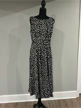 Perceptions Black and White Polka Dot Sleeveless Midi Dress